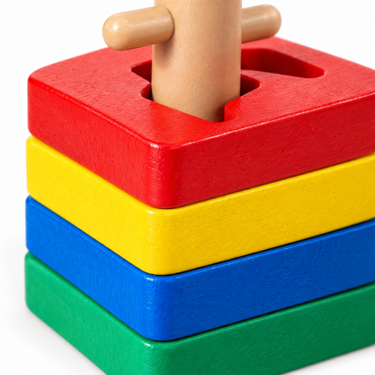 Wooden Four-Post Geometric Shape Sorting & Stacking Puzzle