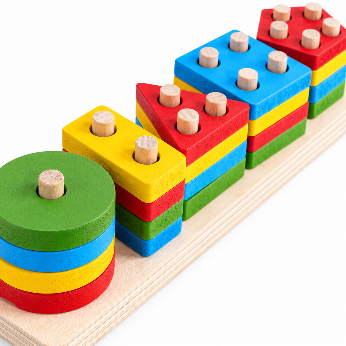 Wooden Five-Column Geometric Shape Stacking & Sorting Peg Board