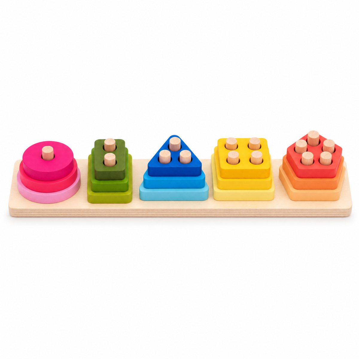 Gradient Wooden 5-Column Geometric Shape Stacking Peg Board