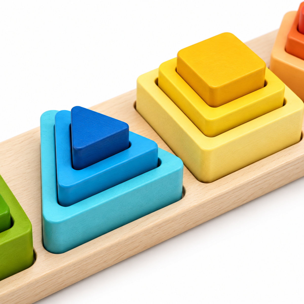Gradient Wooden Geometric Shape Stacking & Size Sorting Board 5 Column