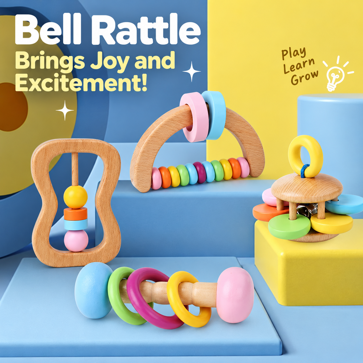 Wooden Baby Rattle & Sensory Toy 4-Piece Set