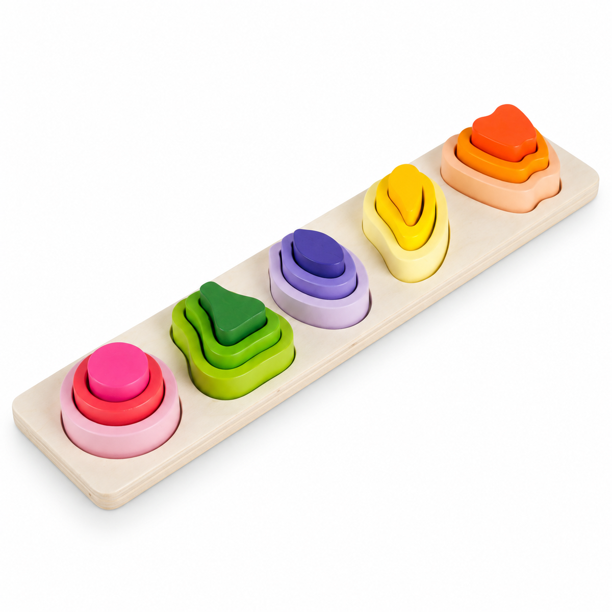 Wooden Irregular Shape Stacking & Size Sorting Board 5 Column