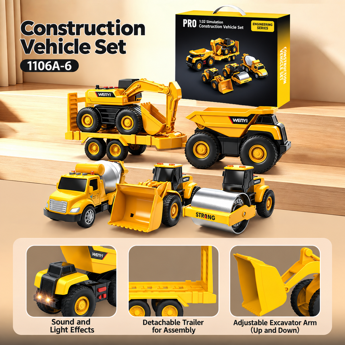 1:32 City Service Vehicle Sound & Light Toy Set