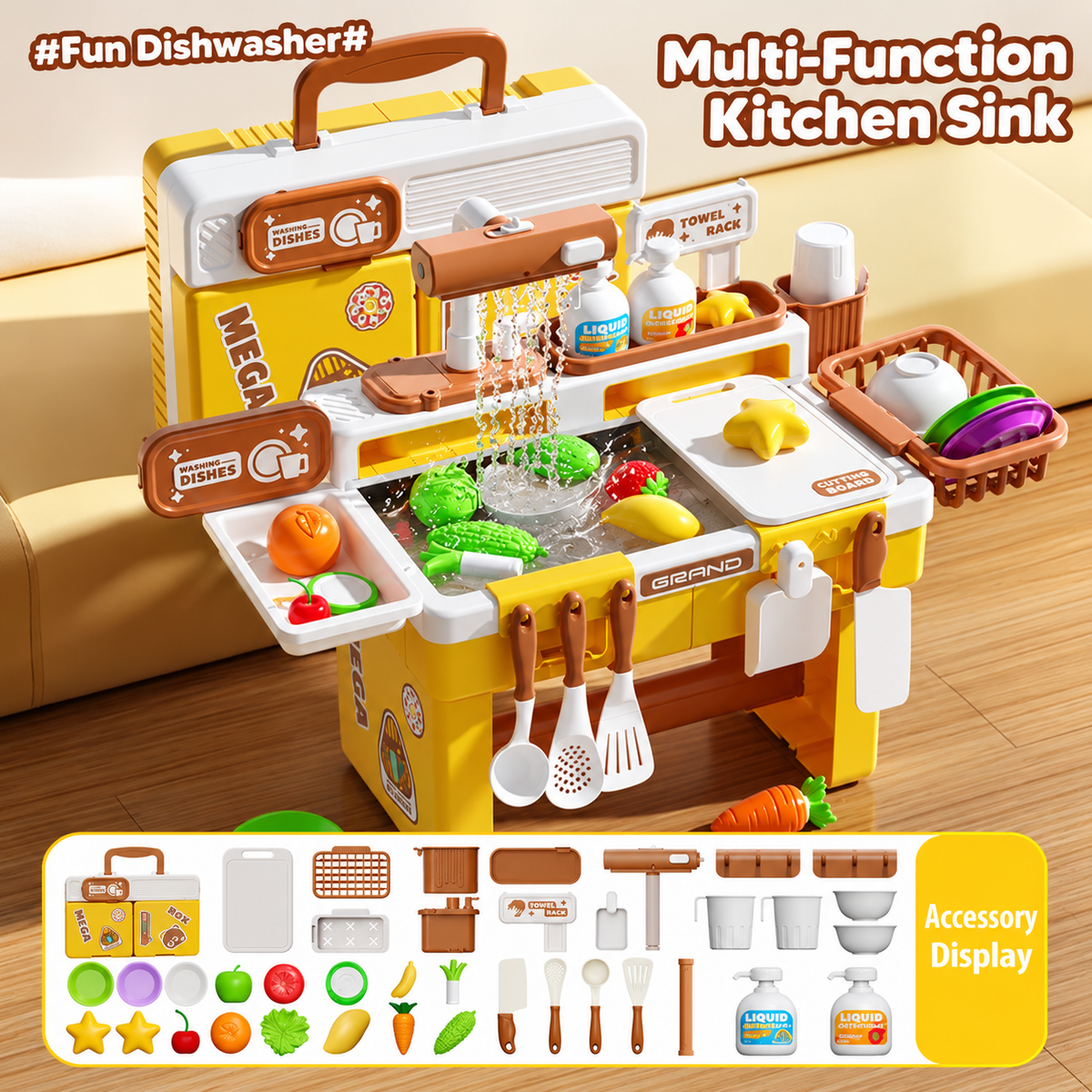 Kids Circulating Water Dishwasher & Fishing Kitchen Play Set