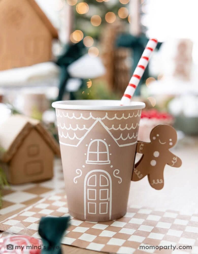 Gingerbread Paper Cups with Handles – 12 oz Holiday Set of 8