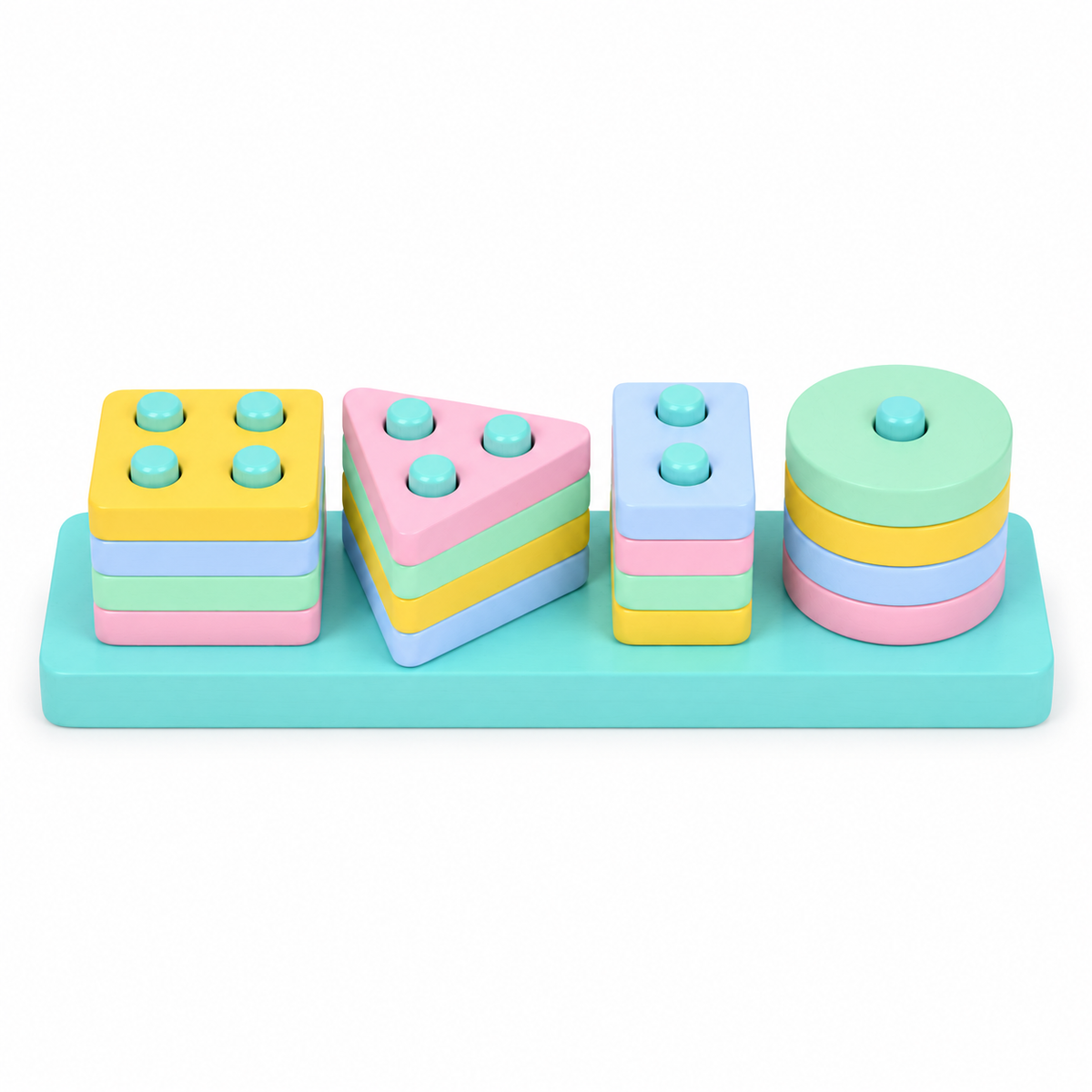 Macaron Wooden Geometric Shape Stacking & Sorting Peg Board long four sets of columns