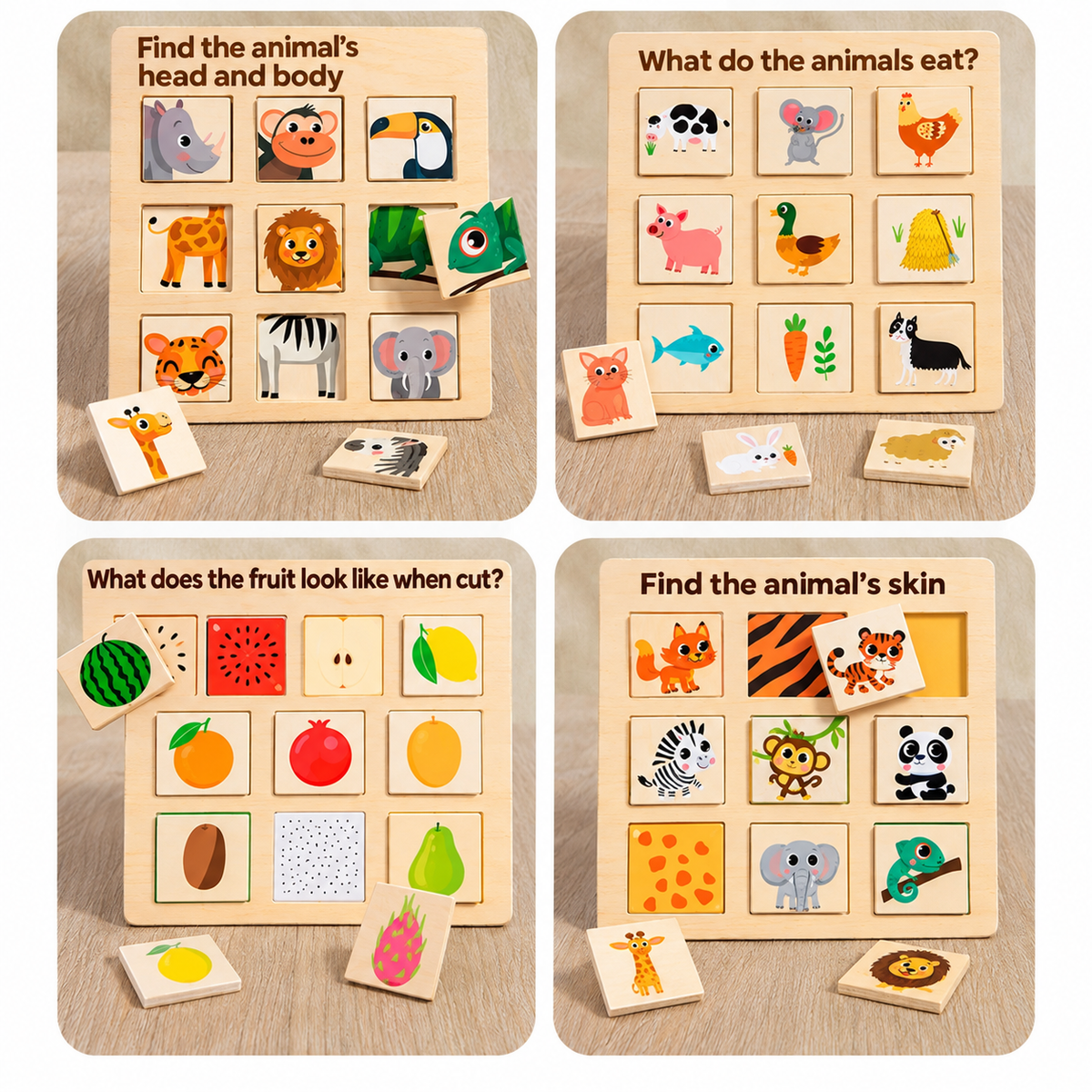 Montessori Wooden Animal & Fruit Matching Puzzle Boards