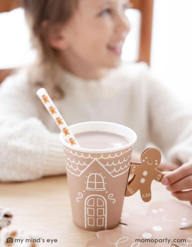 Gingerbread Paper Cups with Handles – 12 oz Holiday Set of 8