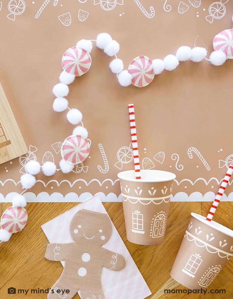 Gingerbread Paper Cups with Handles – 12 oz Holiday Set of 8