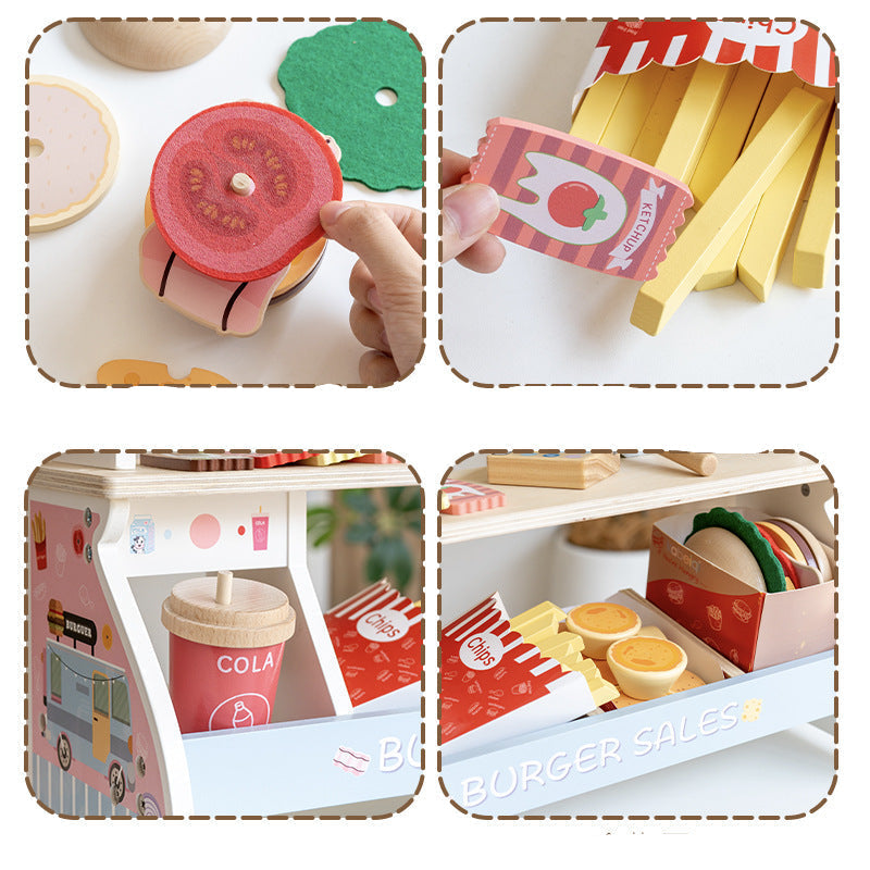 Wooden Fast Food Hamburger & Fried Chicken Pretend Play Set