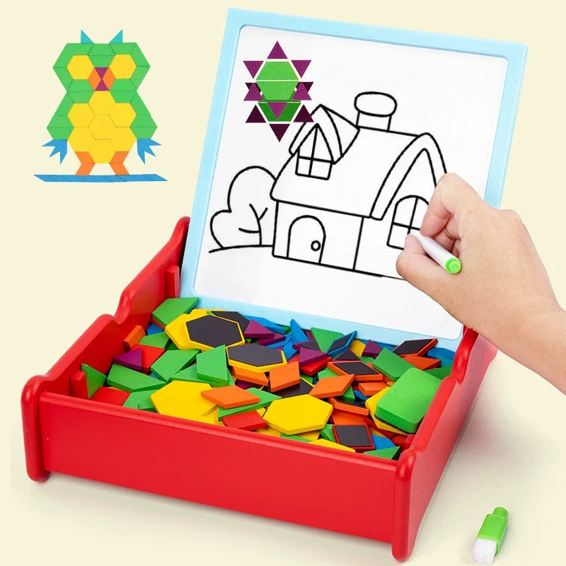 196-Piece Wooden Magnetic Geometry Puzzle Set