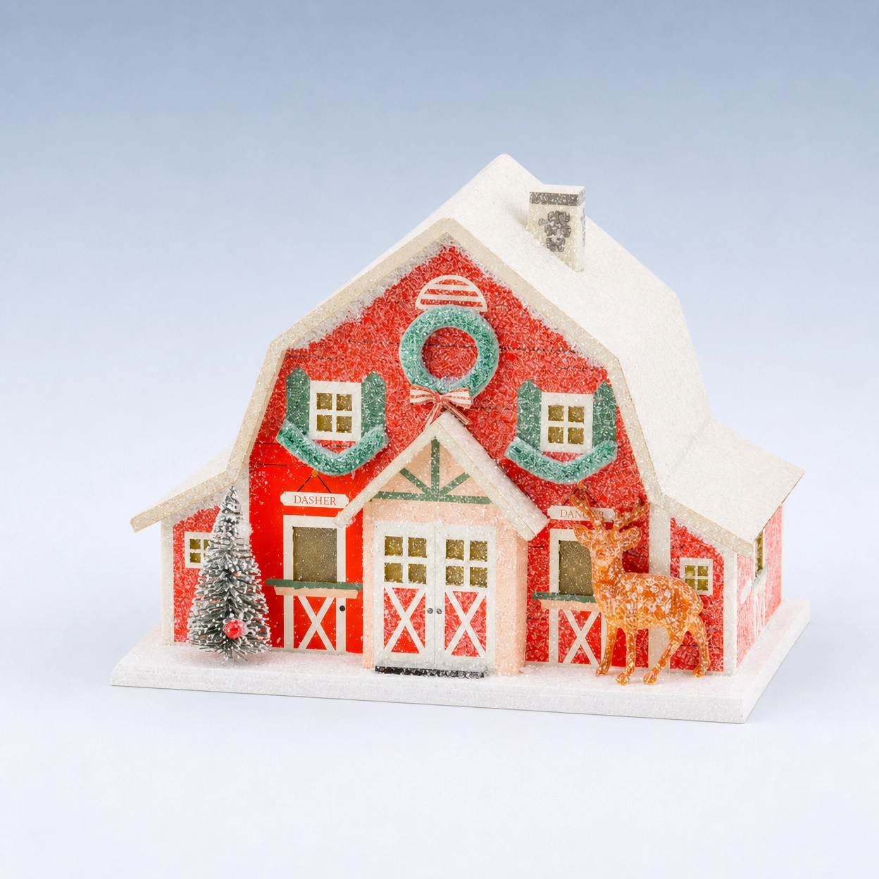 Reindeer Barn Paperboard Village Decor with Light