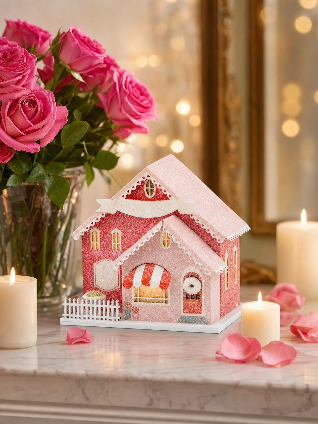 Valentine Flower Shop Paperboard Village Decor with Light
