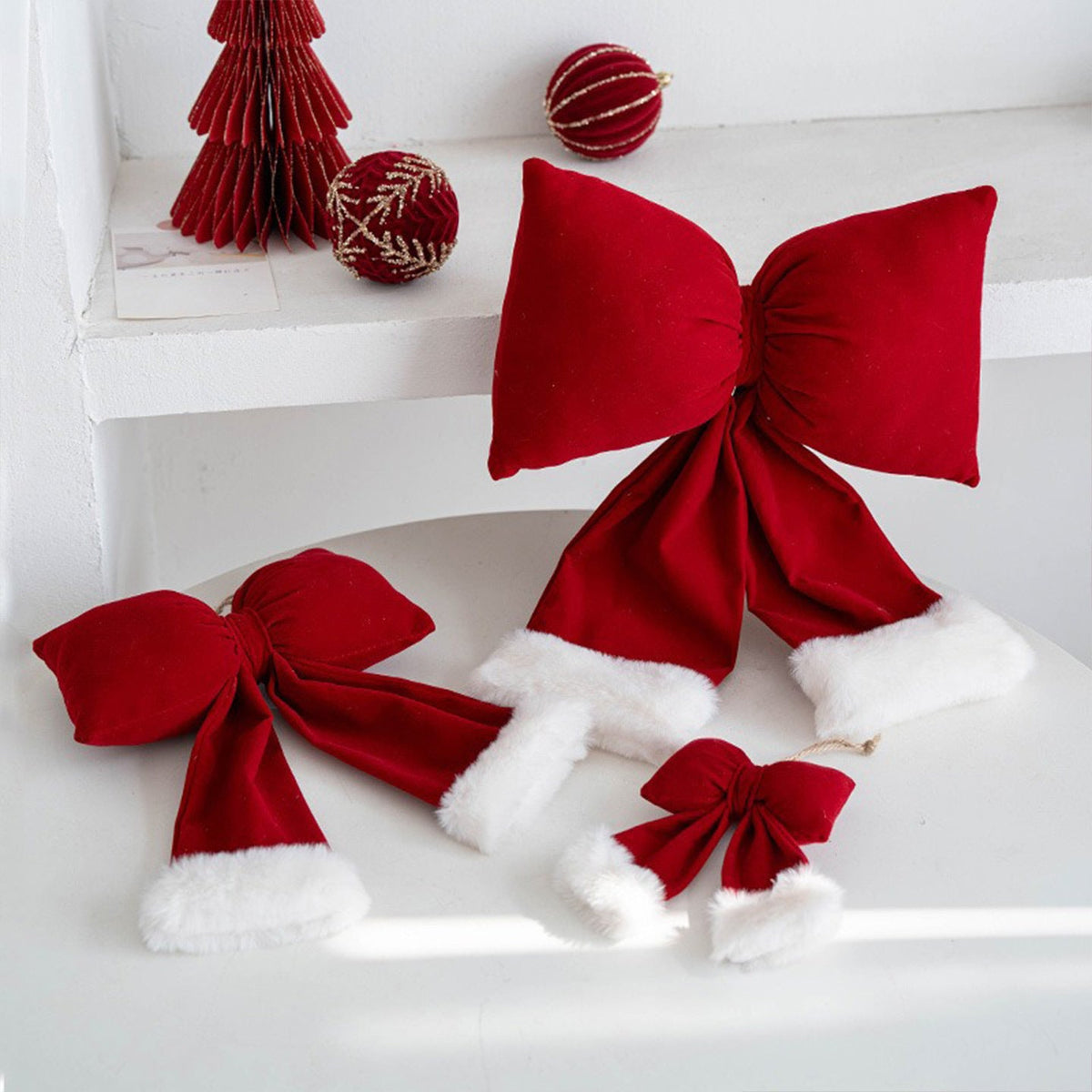 3D Plush Christmas Bow Tree Ornament