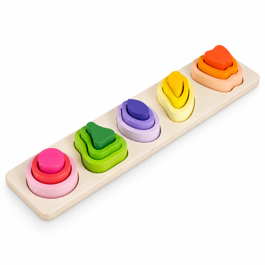 Wooden Irregular Shape Stacking & Size Sorting Board 5 Column