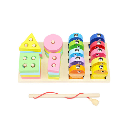 Wooden Magnetic Fishing & Geometric Shape Stacking Board