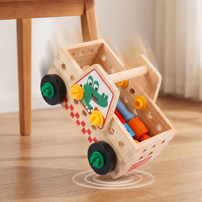 Montessori Wooden Bus Repair Screw & Nut Tool Se