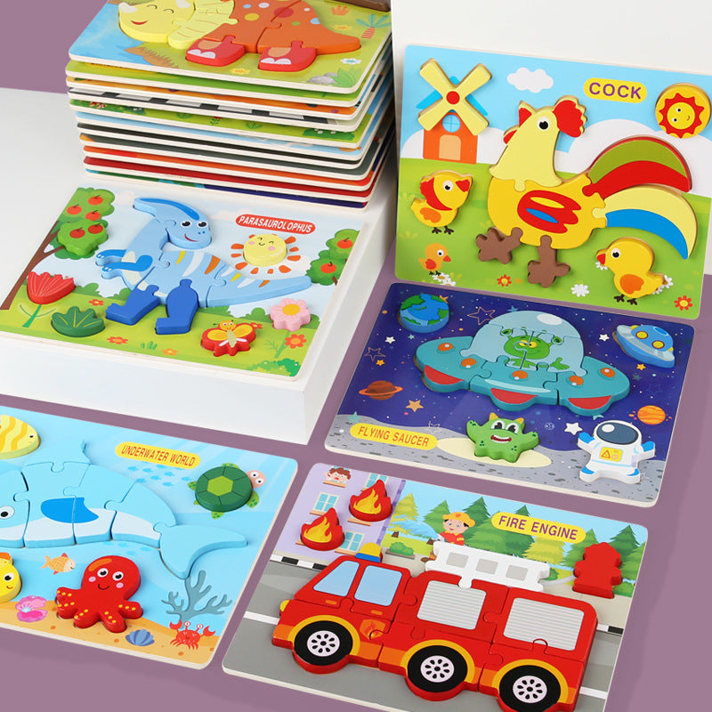 Wooden 3D Animal & Vehicle Puzzle Board Set for Kids
