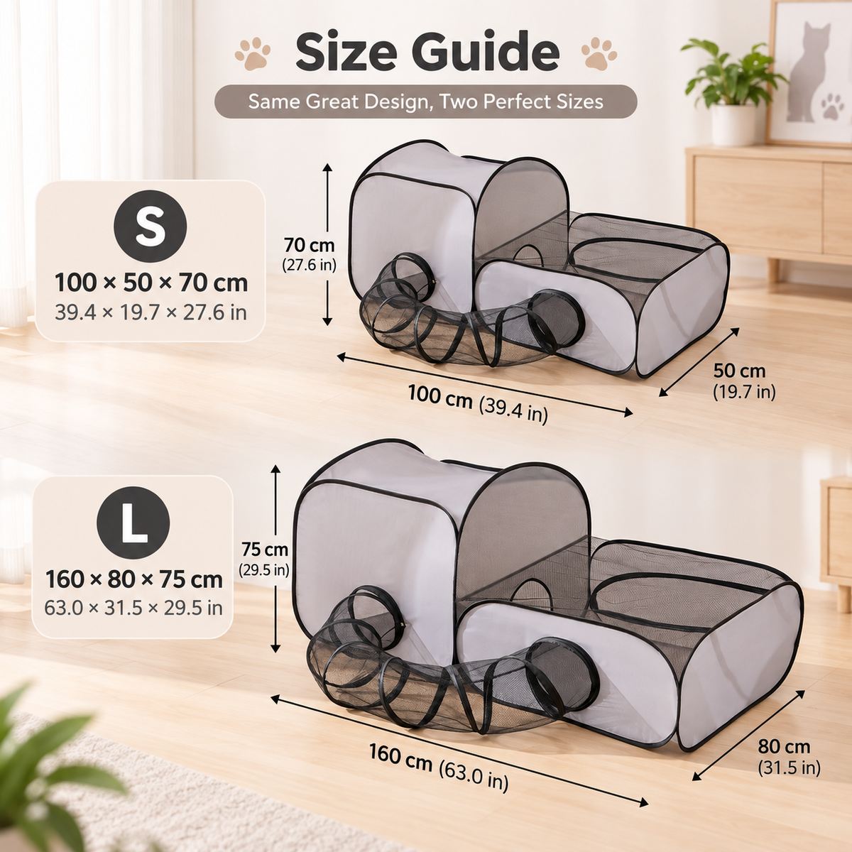 Indoor Cat Playpen with Tunnel & Resting Tent for Safe Home Play - 3-Zone Enclosure for Cats & Kittens