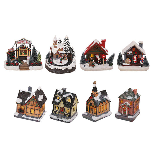 Light-Up Resin Snowy Christmas House Ornament