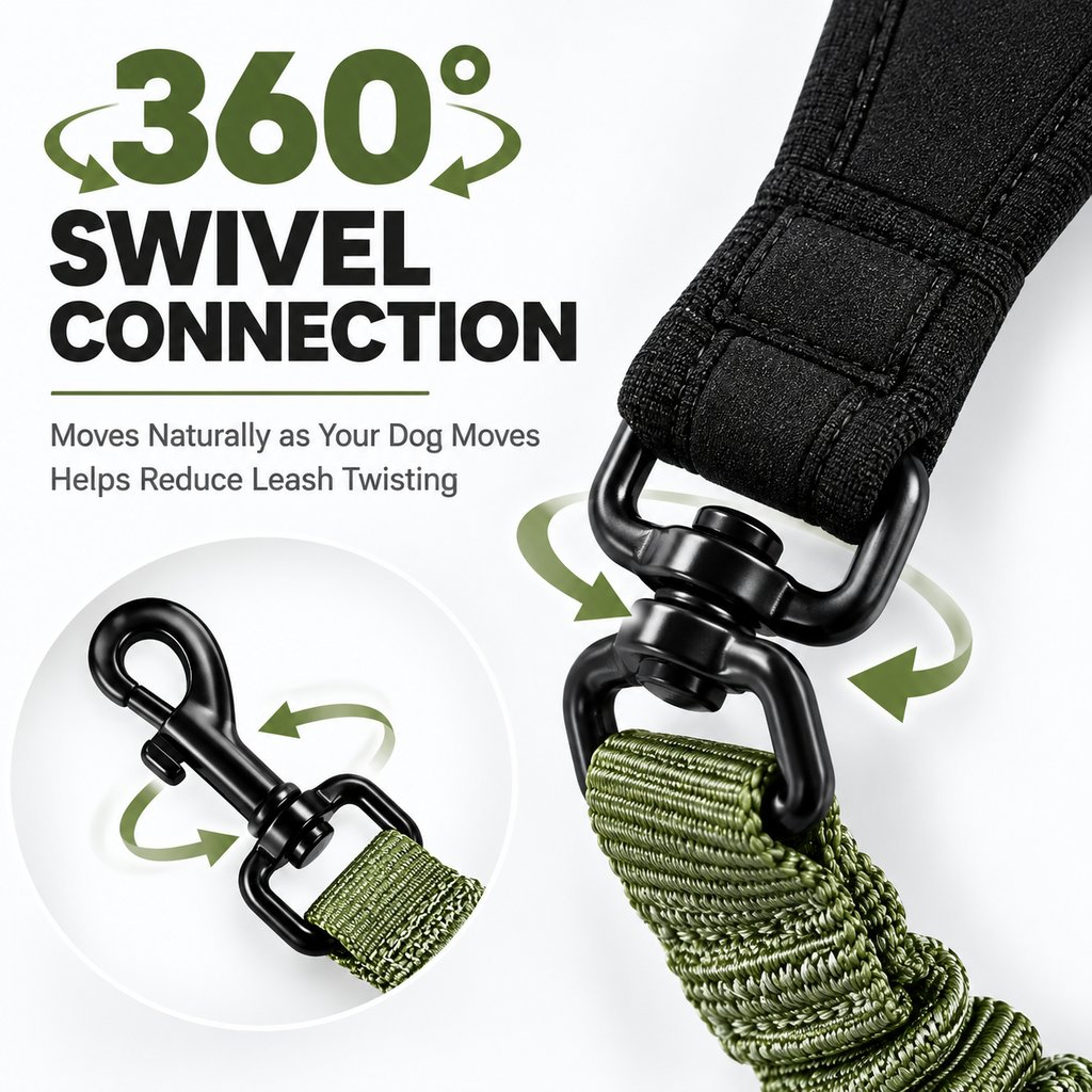 Dual Handle Shock-Absorbing Bungee Dog Leash for City Walks, Jogging & Hiking - Softer Pulls, Quick Close Control