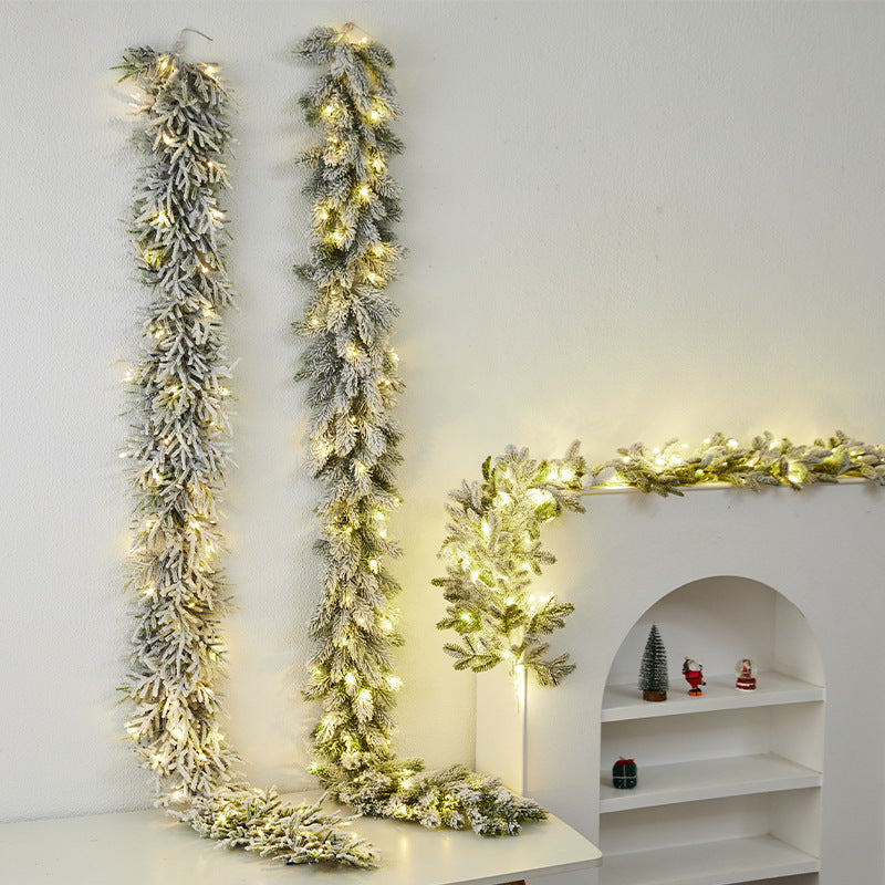 Snow-Flocked Christmas Rattan Garland Decoration