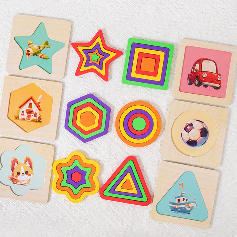 Montessori Wooden 3D Geometric Shape Puzzle
