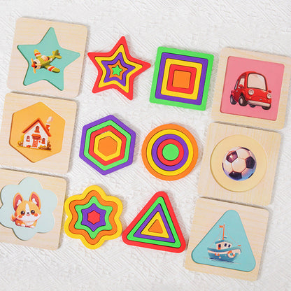 Montessori Wooden 3D Geometric Shape Puzzle