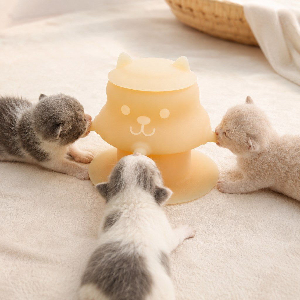 4-Nipple Silicone Nursing Feeder for Kittens & Puppies - Easier Litter Feeding with a Suction Base