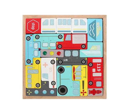 Wooden Vehicle Tetris Puzzle Blocks