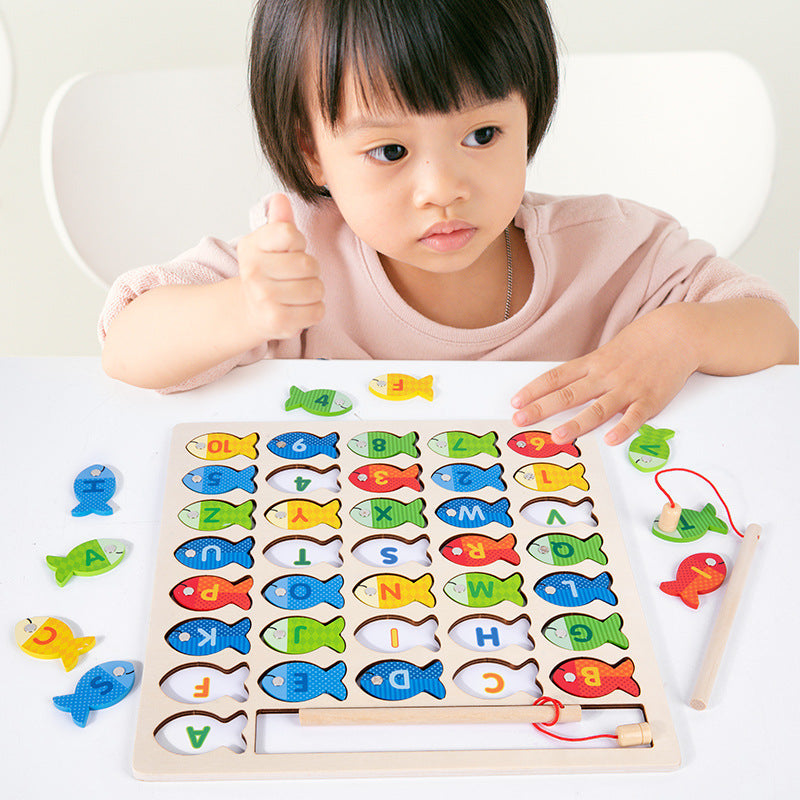 Wooden Magnetic Alphabet & Number Fishing Game