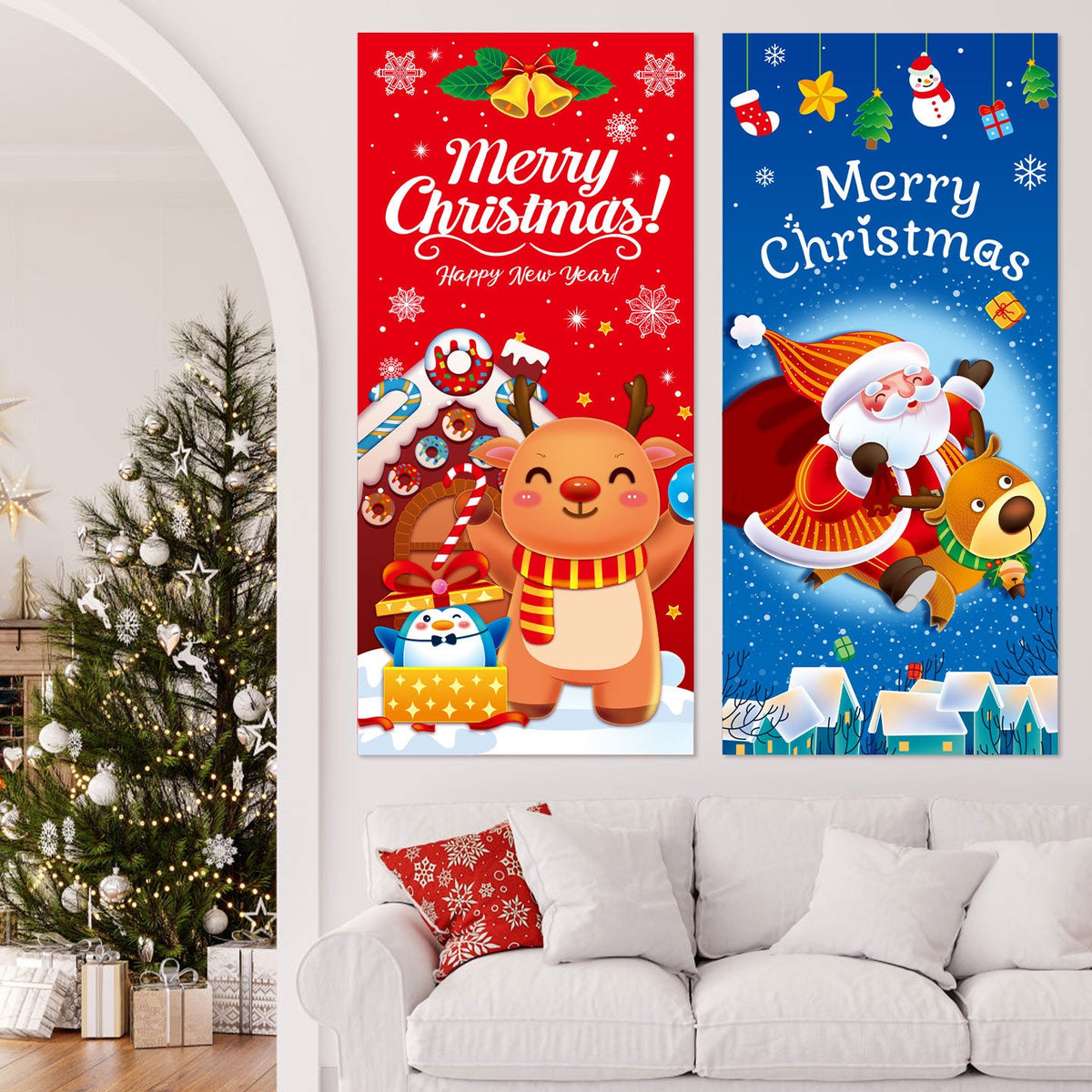 Santa Claus Christmas Hanging Fabric Banner