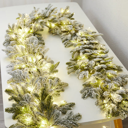 Snow-Flocked Christmas Rattan Garland Decoration