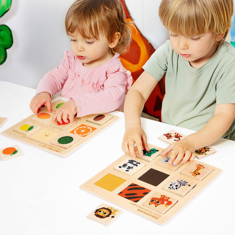 Montessori Wooden Animal & Fruit Matching Puzzle Boards