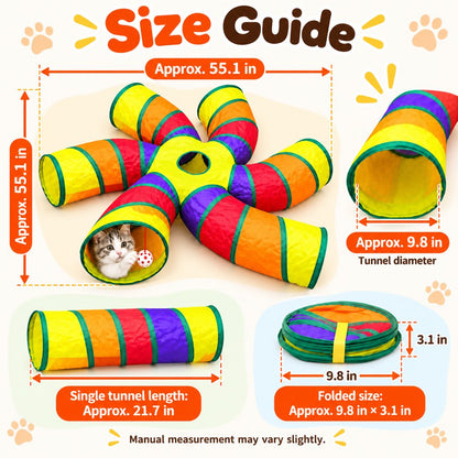 6-Way Foldable Cat Tunnel with Hanging Toy Ball for Indoor Play & Enrichment
