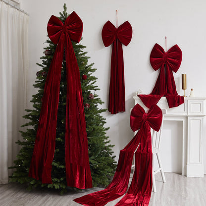 Large Burgundy Flocked Christmas Bow Ornament