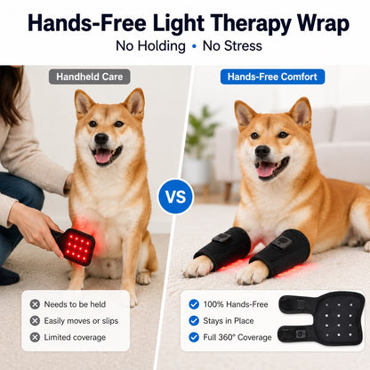 Rechargeable Red Light Therapy Dog Knee Wrap for Senior Dogs - At-Home Leg Comfort Support for Post-Walk Stiffness & Mobility Care