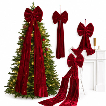 Large Burgundy Flocked Christmas Bow Ornament