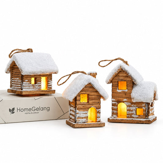 Light-Up Wooden Christmas House Tabletop Ornament
