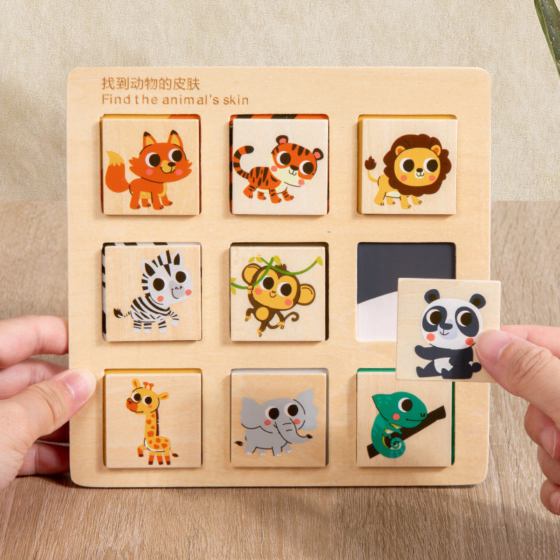 Montessori Wooden Animal & Fruit Matching Puzzle Boards