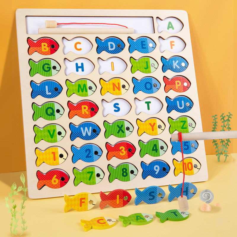 Wooden Magnetic Alphabet & Number Fishing Game