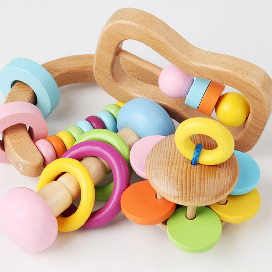 Wooden Baby Rattle & Sensory Toy 4-Piece Set