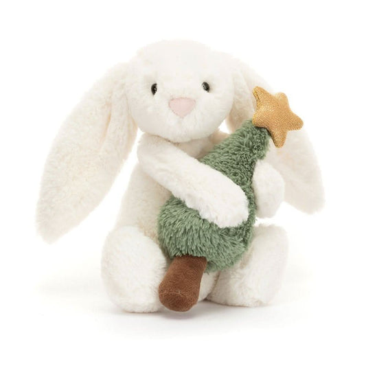 Plush Bunny with Christmas Tree – Soft Holiday Cuddly Toy, 7 in