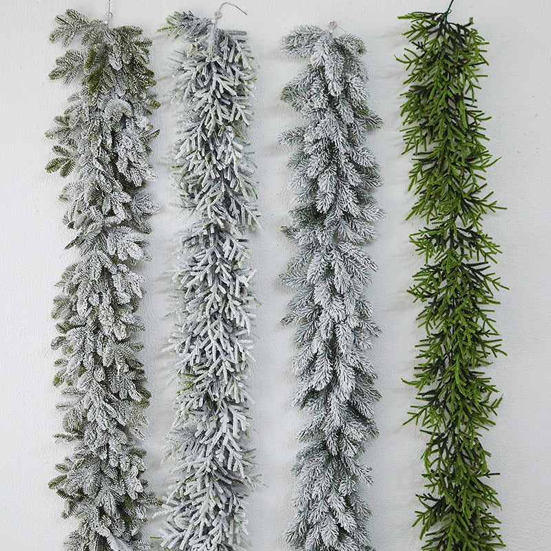 Snow-Flocked Christmas Rattan Garland Decoration
