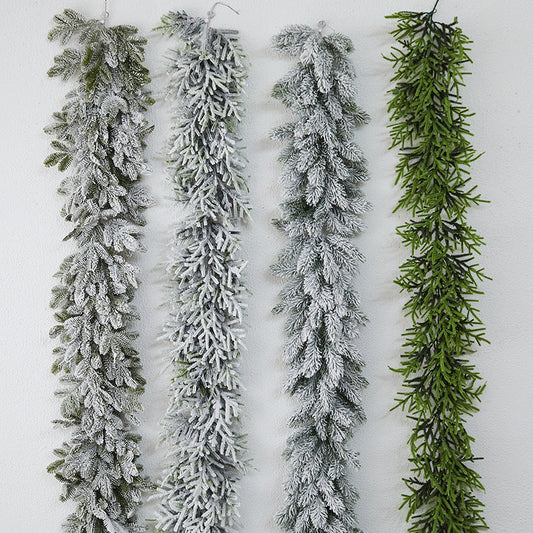 Snow-Flocked Christmas Rattan Garland Decoration