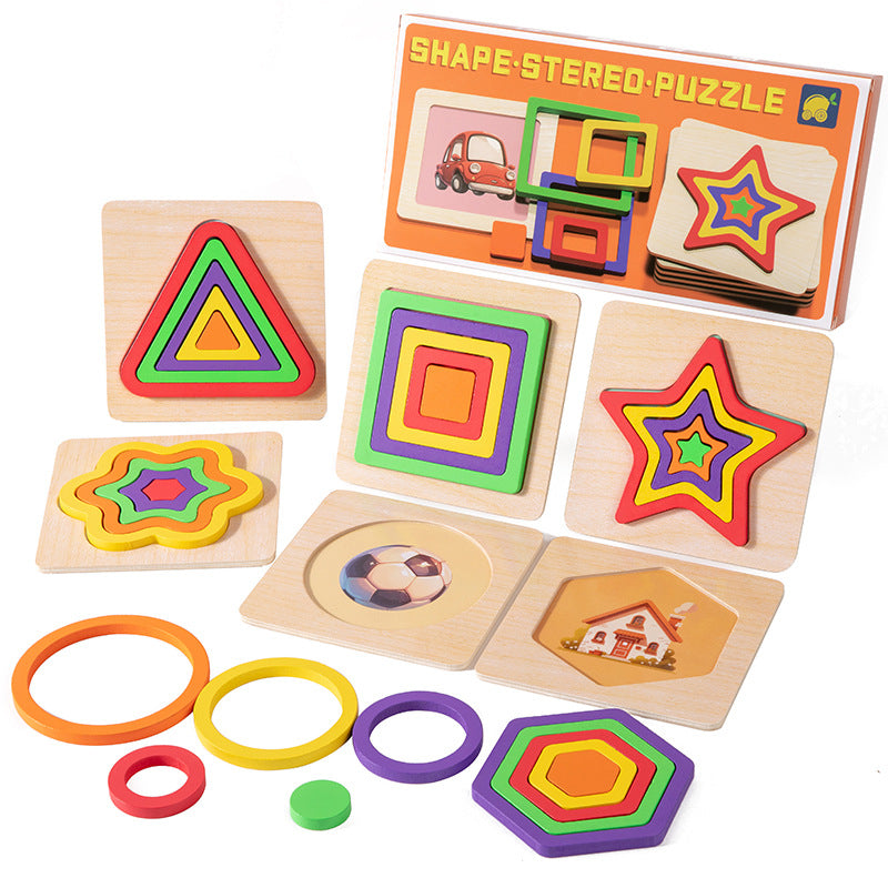 Montessori Wooden 3D Geometric Shape Puzzle