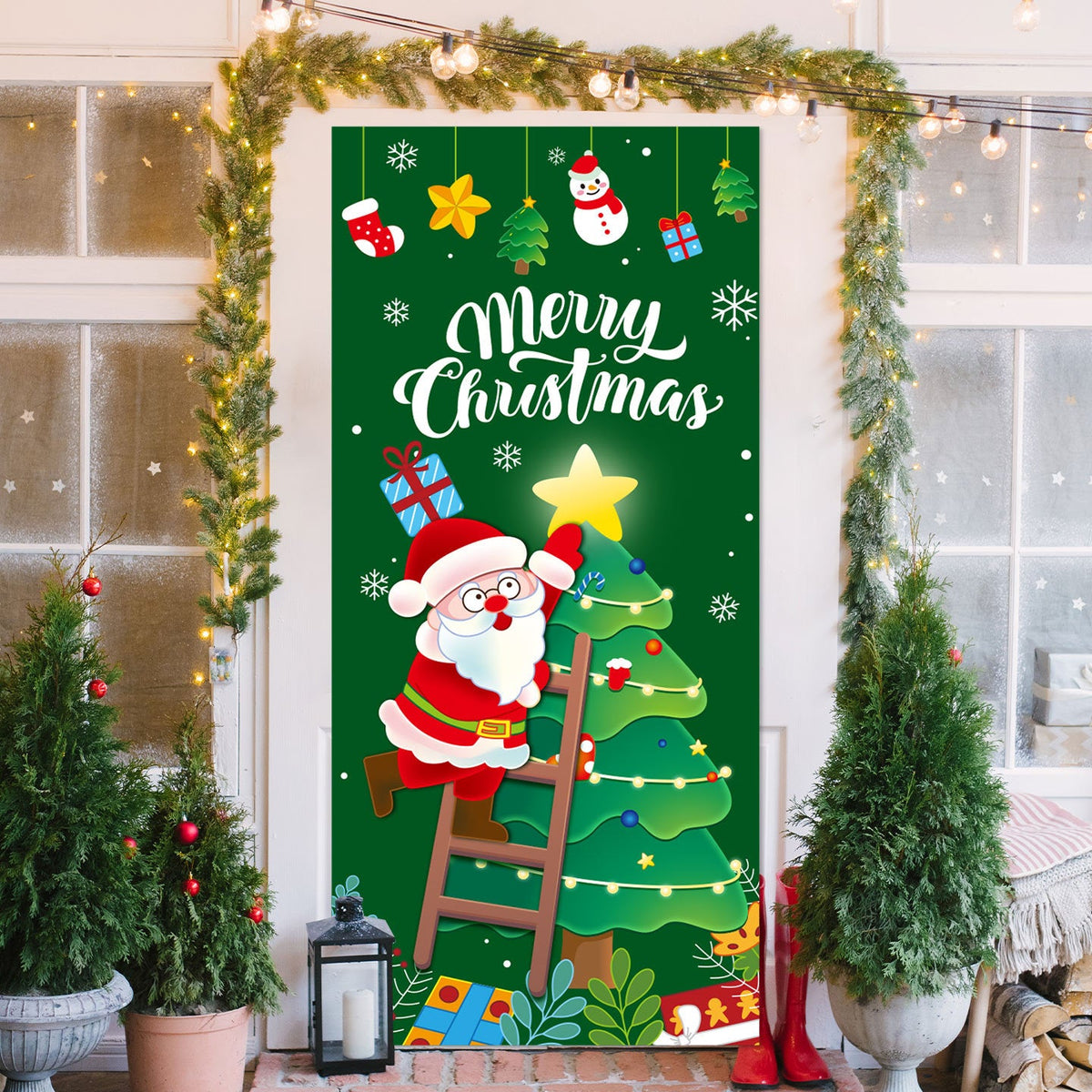 Santa Claus Christmas Hanging Fabric Banner