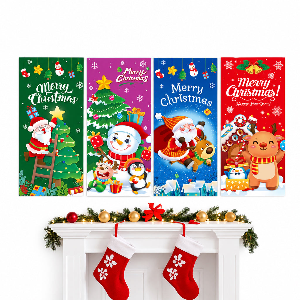 Santa Claus Christmas Hanging Fabric Banner