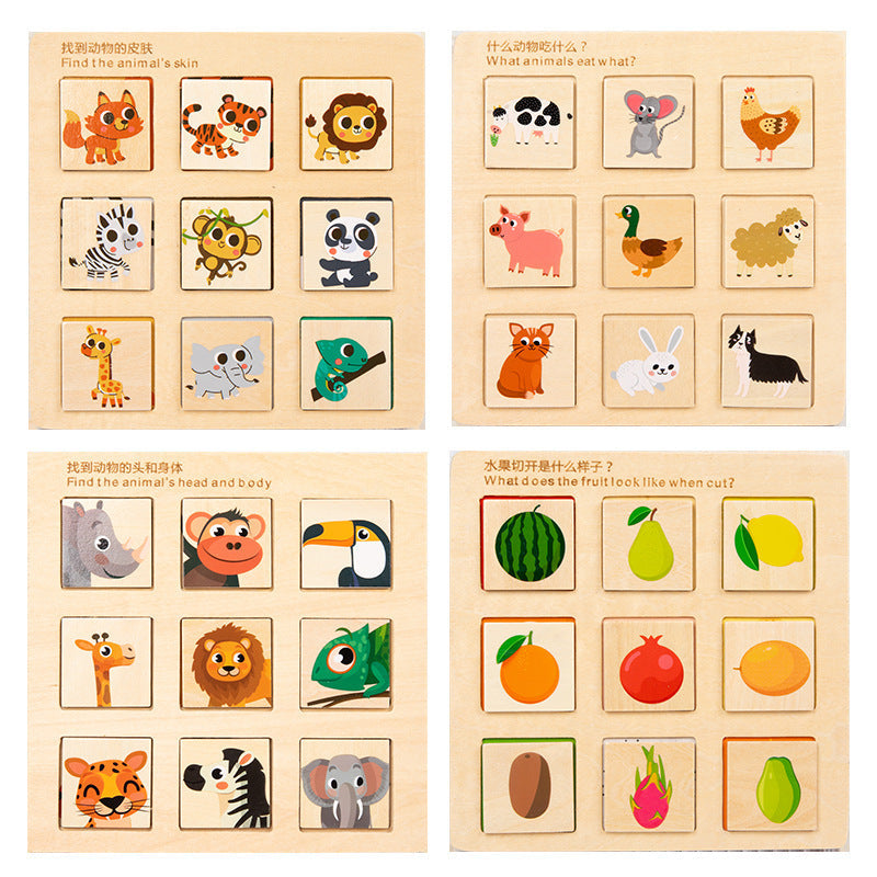 Montessori Wooden Animal & Fruit Matching Puzzle Boards