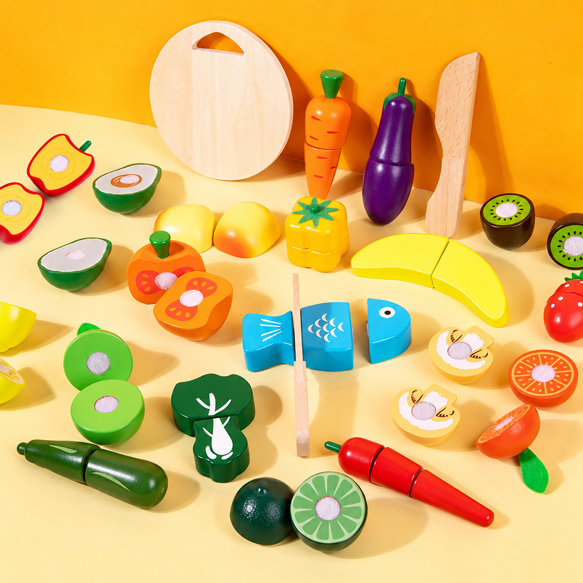 Montessori Wooden Fruit & Vegetable Cutting Play Food Set